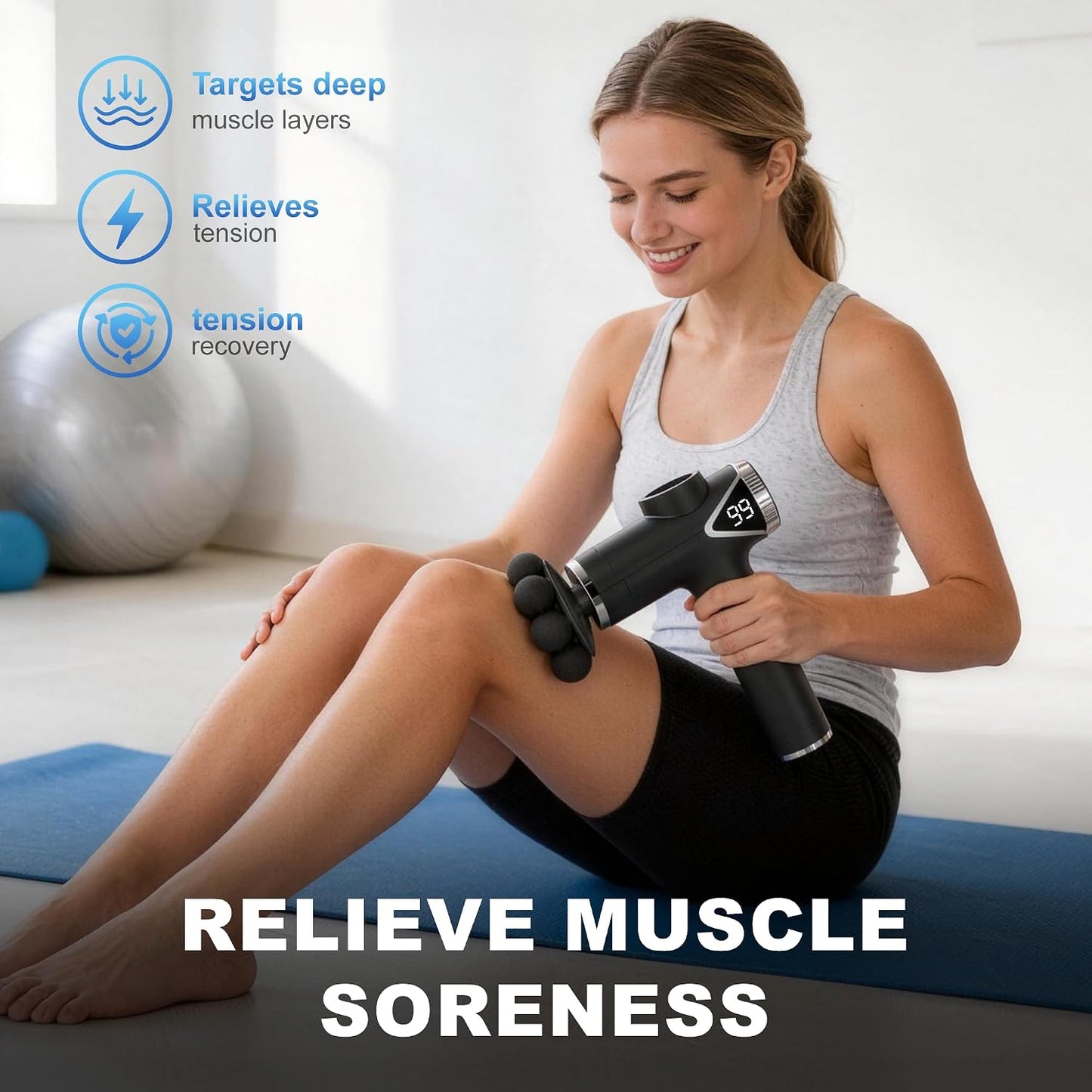 LEERCON Massage Gun, Deep Tissue Massager Gun for Pain Relief, Back Massage with 9 Massage Heads and 6 Speeds, Percussion Massager for Athletes, Gifts for Women Men Father's Day, Black