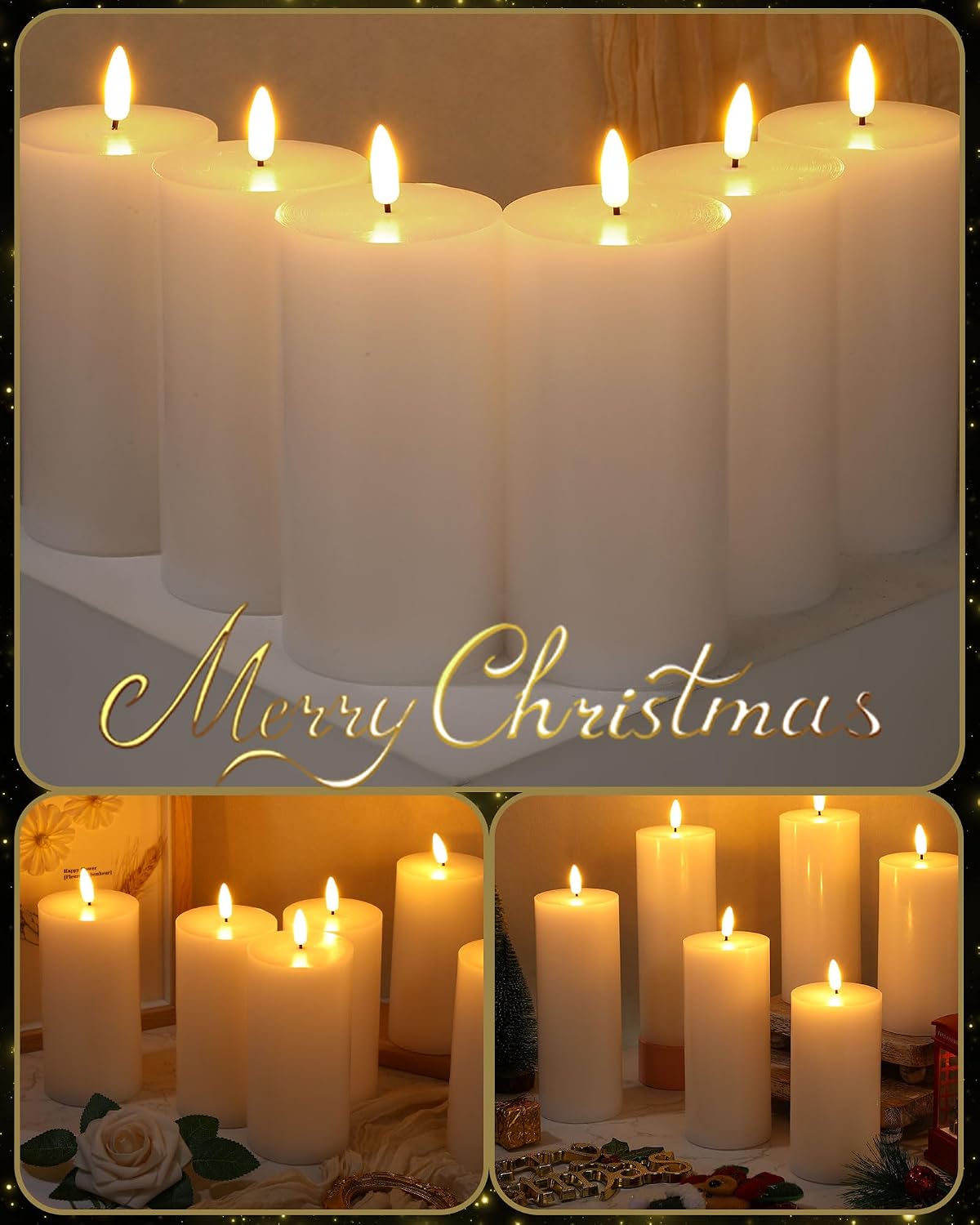 VIHOSE 12 Pack White Flameless Candles Set with Remote and Timer Flickering Flameless Battery Candles Flat Top LED Pillar for Wedding Outdoor Home Festival Decoration(D 3'' H 4'' 5'' 6'')