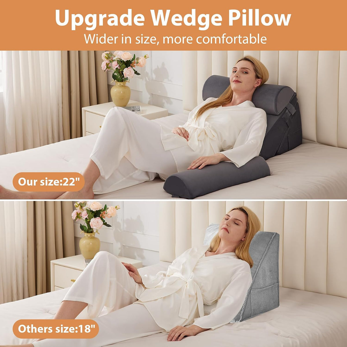 BIEEZZK Wedge Pillow Set for After Surgery, Wedge Pillow for Acid Reflux, Bed Wedge Pillow with Adjustable 9&12inch for Headboard,Sleeping, Orthopedic Memory Foam for Neck&Back Support, White/Grey