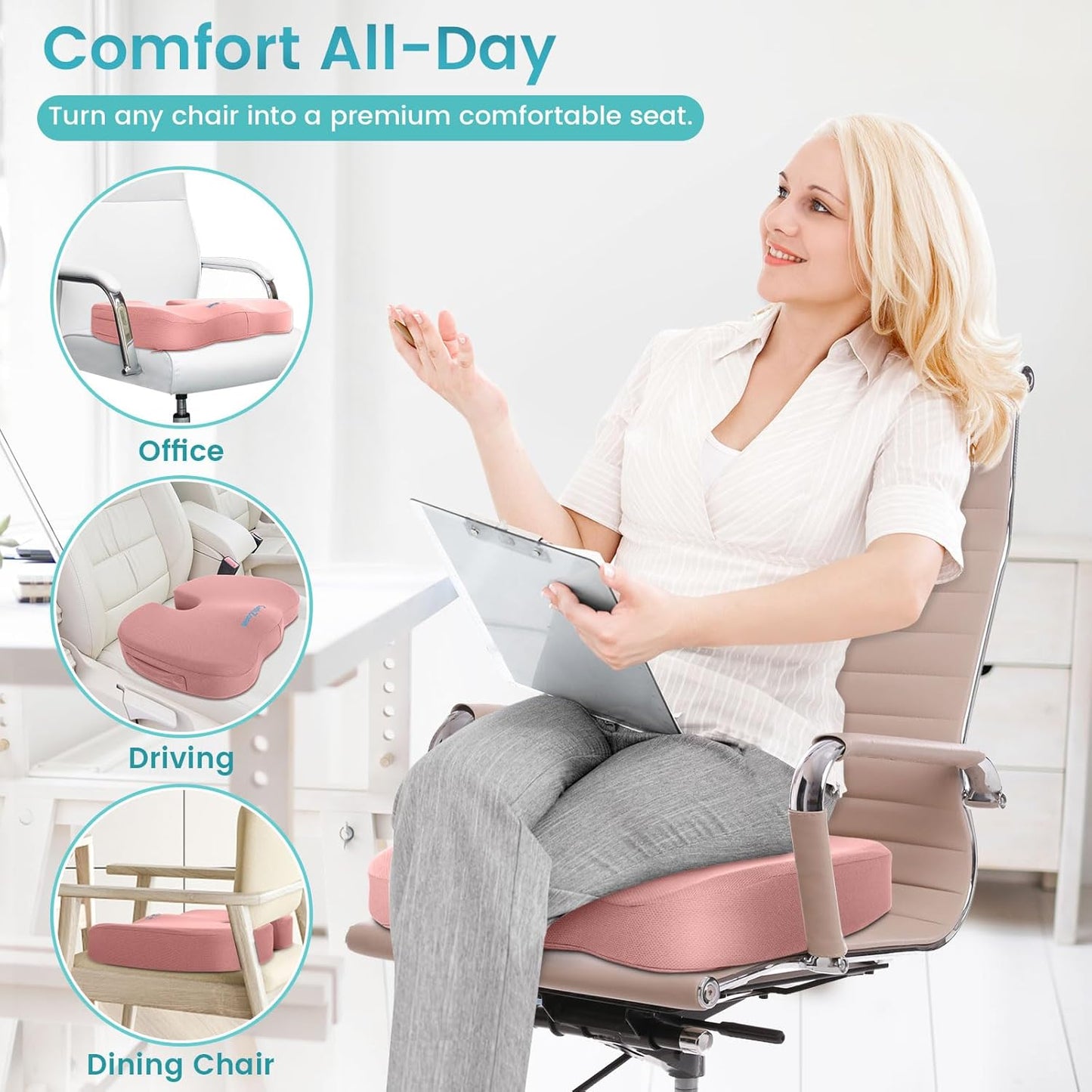 Office Chair Seat Cushion, Cooling Gel Enhanced Memory Foam Cushion for Long Sitting - Back, Sciatica, Coccyx, Tailbone Pain Relief Pillow - for Office, Gaming, Car, Wheelchair - Black, Large