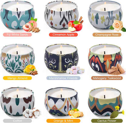 Scented Candles Gift Set for Women, 4 Pack Soy Wax Candles in Classic Bohemian Tins, Aromatherapy Candle Set, Birthday Gifts for Mom, Thank You Gifts