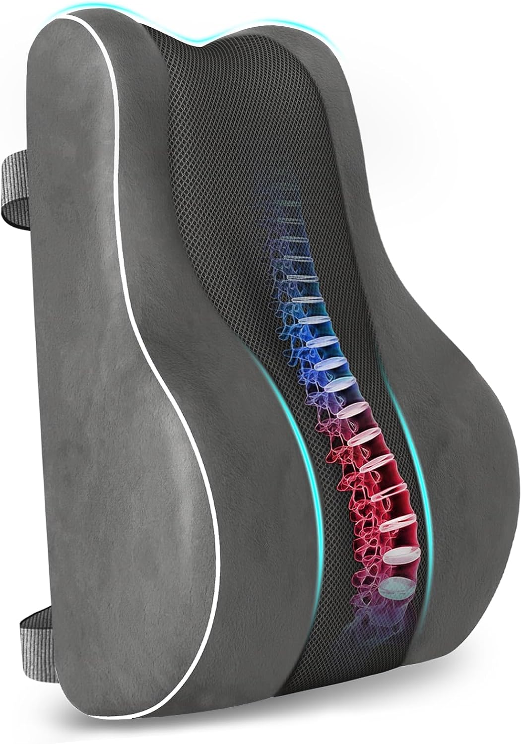 CloudBliss Ergonomic Lumbar Support Pillow – Memory Foam for Lower Back Pain Relief, Adjustable Straps & Mesh Cover for Office, Gaming, Car Seat & Home Essentials (Black)