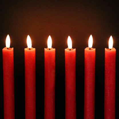 GenSwin Flameless Ivory Taper Candles Flickering with 10-Key Remote, Battery Operated Led Warm 3D Wick Light Window Candles Real Wax Pack of 6, Christmas Home Wedding Decor(0.78 X 9.64 Inch)