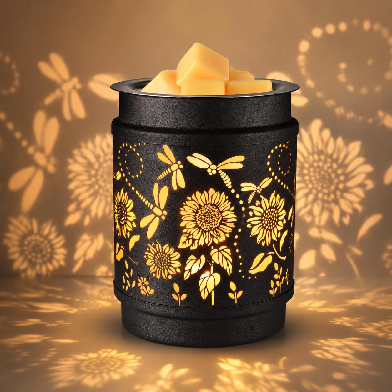 kobodon Wax Melt Warmer Metal Wax Warmer for Scented Wax Electric Fragrance Candle Oil Burner 2 in 1 Wax Melts as Gifts for Moms Grandma Women Girls(Sunflower)