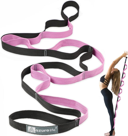 A AZURELIFE Premium Durable Stretch Straps with Loops, Stretching Strap for Physical Therapy, Multi-Loop Yoga Strap Fitness Exercise Strap for Yoga, Pilates, Dance, Flexibility&Exercise
