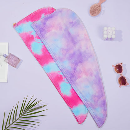 Unicorn Castle Microfiber Hair Towel for Kids 2Pack Hair Wrap Towels Absorbent Hair Drying Towel Wrap Hair Turbans for Curly Thick Hair, Pink White Strawberry