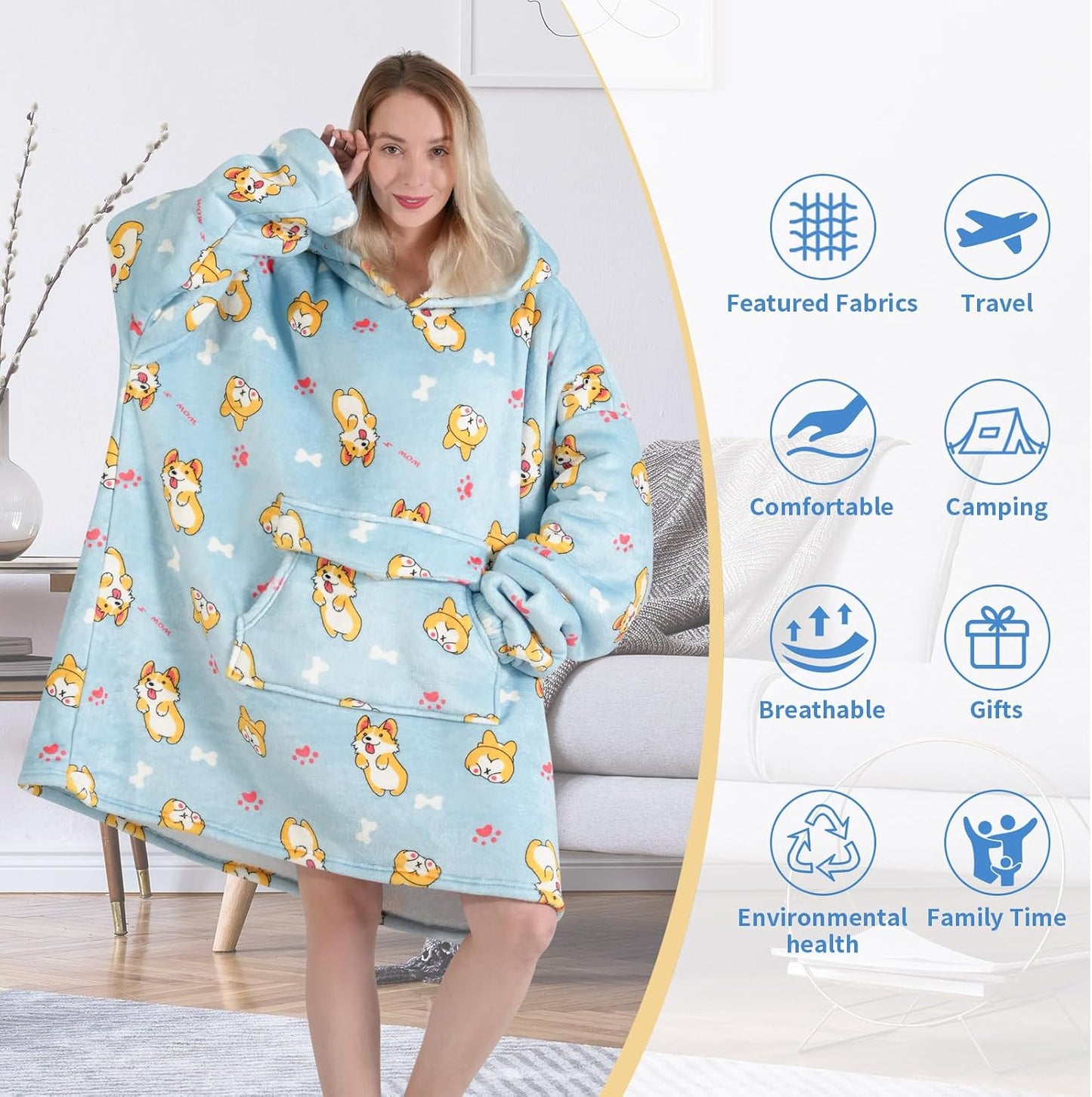 Fiosnow Sun and Moon Blanket Hoodies for Women and Men Adult Oversize Wearable Blanket Hoodies for Soft and Warm