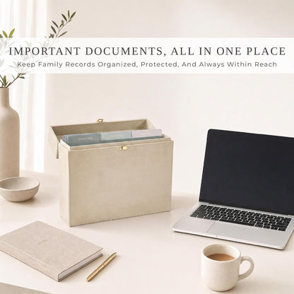Aesthetic Document Organizer Box with 8 Folders - PU Leather File Organizer
