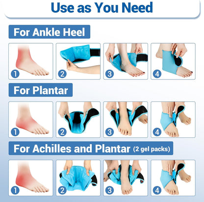 Comfytemp Ankle Ice Pack Wrap Brace for Swelling, Foot Pain Relief, 2 Gel Packs for Injuries Reusable, Hot Cold Compress Therapy for Plantar Fasciitis Relief, Heel Spur, Achilles Tendonitis, Swelling