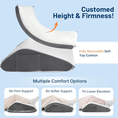 Vekkia 24" x 24" x 5.5" Bed Wedge Pillow for Sleeping – Triangle Pillow for Sleep Apnea, Acid Reflux, Snoring & Back Support, Post-Surgery Recovery, with Pockets & Washable Cover