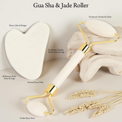 Real Perfection Gua Sha Facial Tools Face Roller for Wrinkles Jade Roller and Gua Sha Set, Scrubber Pore Brush Headband Skin Care Tools for Travel Skincare Routine Massaging Reducing Puffiness - Green