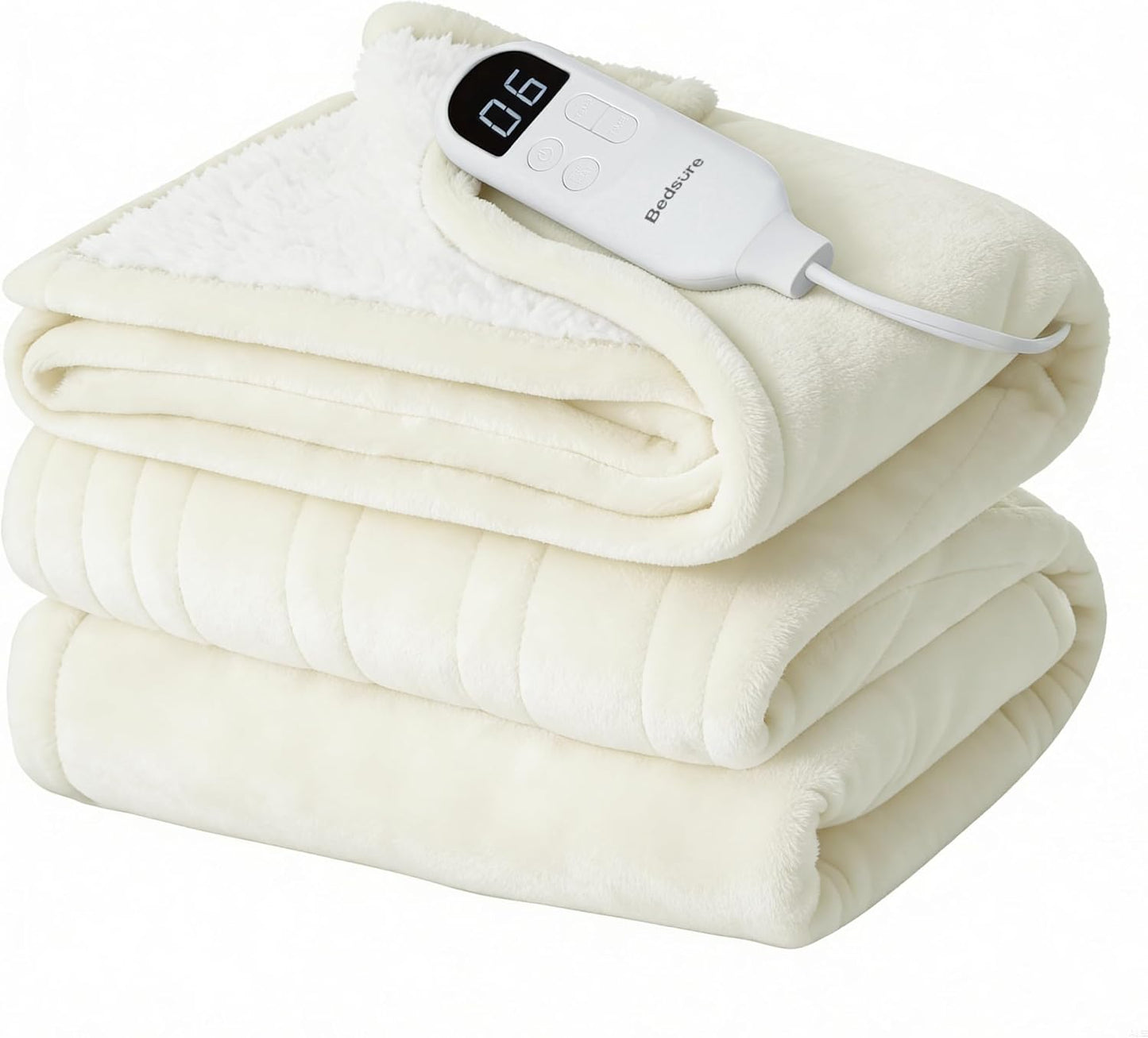 Bedsure Heated Blanket Throw Blanket with Preheat Function - Fast Heating Electric Blanket, Soft Flannel Throw with 6 Time Settings(Up to 10H), 6 Heating Settings, Gifts for Grandma (50"x60", Cream)