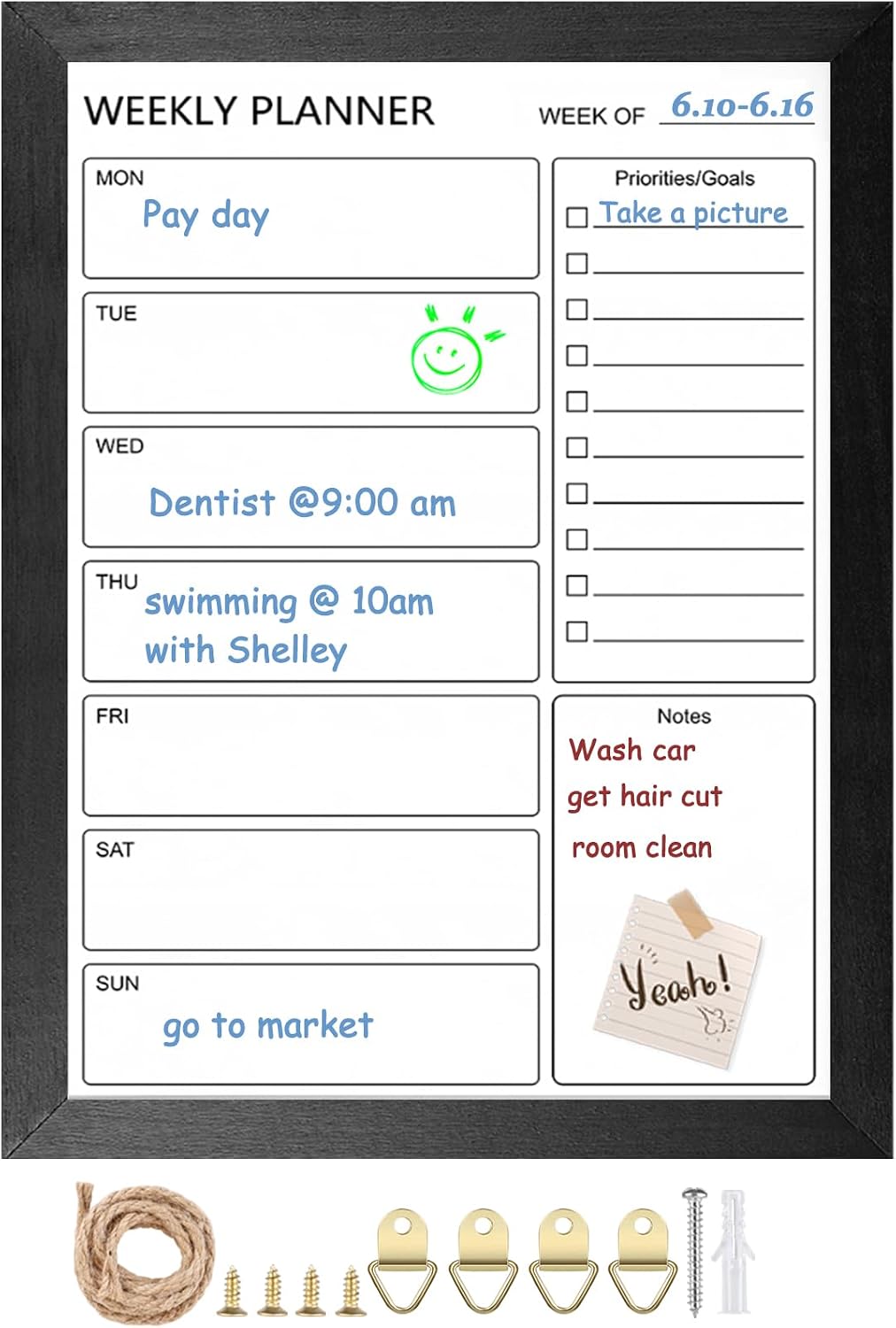 Dry Erase White Board Weekly Calendar Board, Magnetic Whiteboard for Wall,10.6“x14.7 Solid Wood Rustic Brown Framed Message Board, Planner Board for Office, Home, Schooll(Weekly-BB-RB-2737)