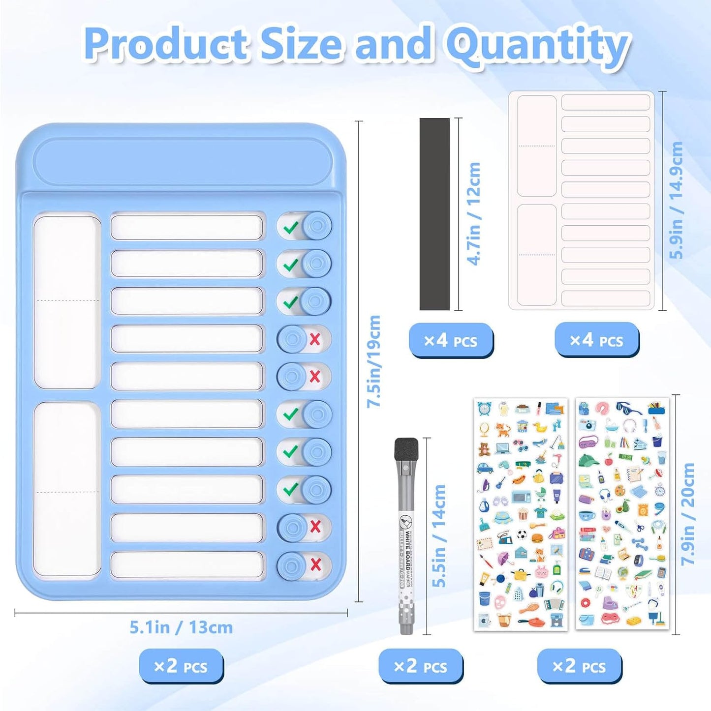 Audab Dry Erase Chore Chart for Kids, Magnetic Whiteboard Checklist Board, Chore Checklist Slider to Do List Board, Daily Routine Chart Schedule Board Task Tracker for Home Refrigerator, Wall, Desk