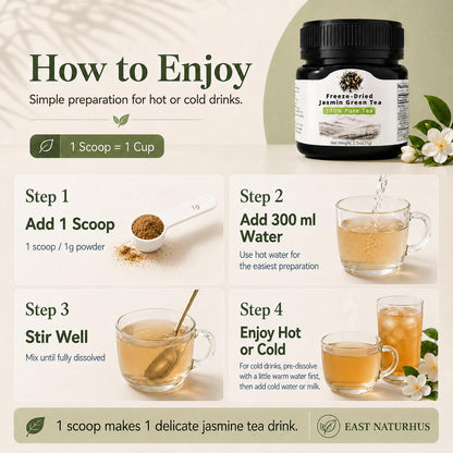 EAST NATURHUS Jasmine Tea Powder Instant Freeze-Dried, No Sugar 71Servings