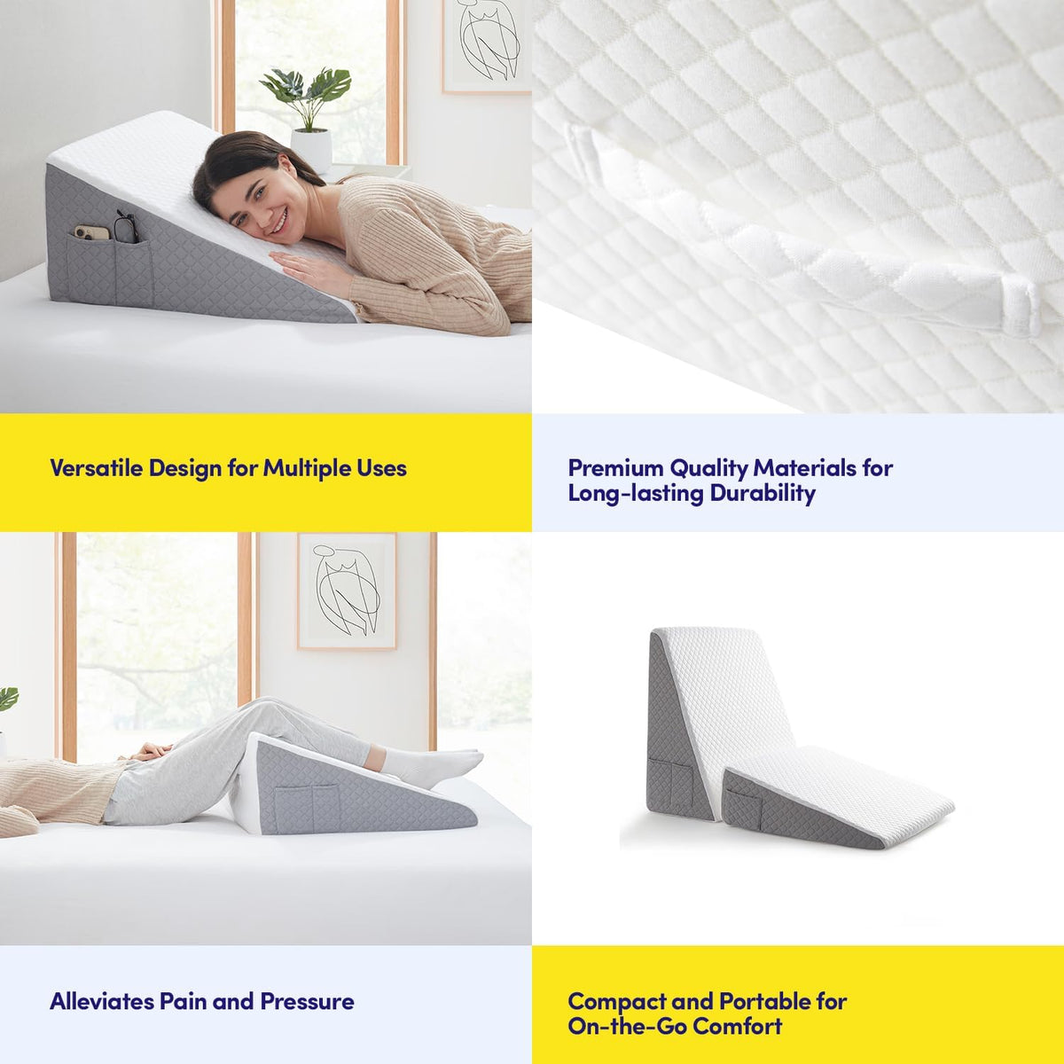 Premium Bed Wedge Pillow - Ergonomic Support for Sleeping, Post-Surgery, Acid Reflux Relief, and More - CertiPUR-US Certified Memory Foam - Removable Cover Included, Triangle, 24" x 22" x 7.5"
