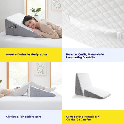 Premium Bed Wedge Pillow - Ergonomic Support for Sleeping, Post-Surgery, Acid Reflux Relief, and More - CertiPUR-US Certified Memory Foam - Removable Cover Included, Triangle, 24" x 22" x 7.5"