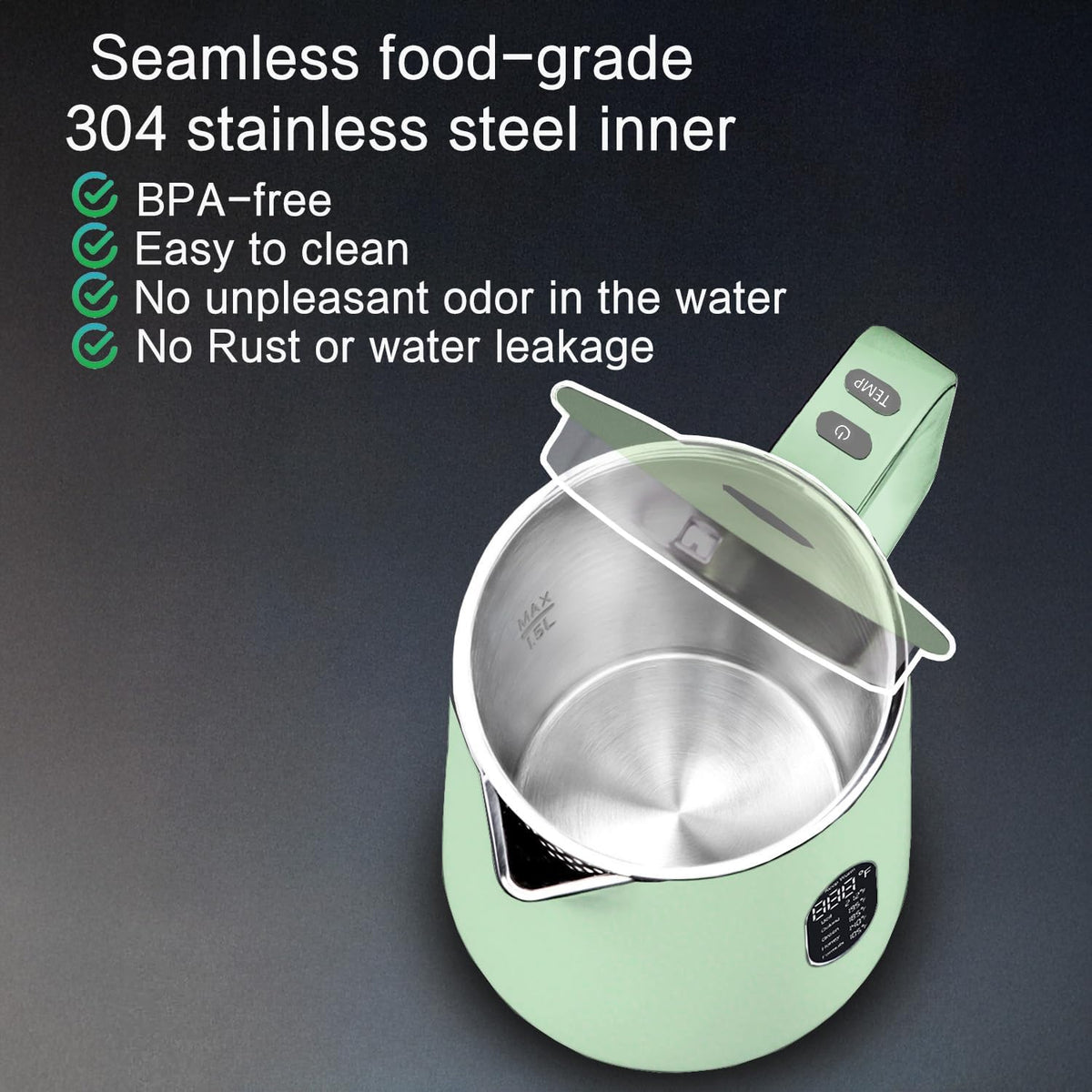 1.5L Electric Kettle Temperature Control, Green