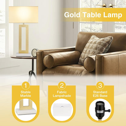 Gold Table Lamps Set of 2, 16.4" Bedside Lamps for Nightstand with USB C+A