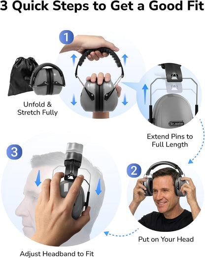 Dr.meter Ear Protection Ear Muffs, Noise Cancelling Headphones for Adults Kids 31dB Earmuffs for Noise Reduction, Hearing Protection for Shooting Gun Range, Mowing, Monster Jam, Sensory, Fireworks