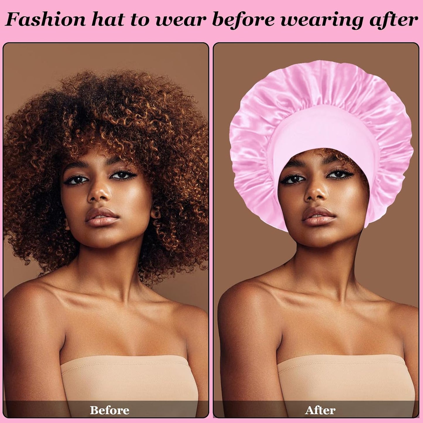 4PCS Silk Satin Bonnets for Black Women & Men - Elastic Wide Band Hair Wrap Cap for Curly Hair - Shower Cap for Sleeping (Black, Peacock Blue, Pink, Khaki)