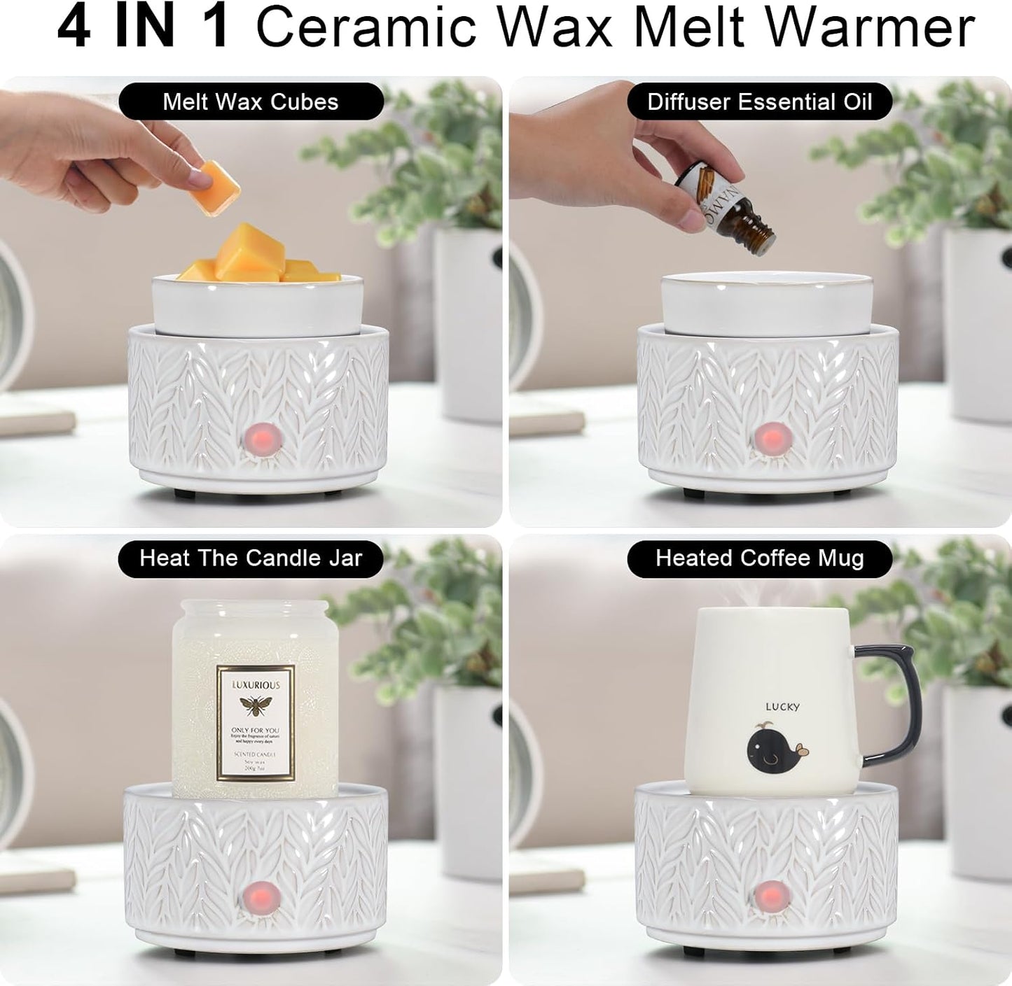 Ceramic Wax Melt Warmer, Fragrance Wax Warmer 4-in-1 Electric Candle Wax Melter and Wax Cubes for Home Office Bedroom Aromatherapy Essential Oil Burner is Birthday Gifts for Women Mom Girl(Dark Brown)