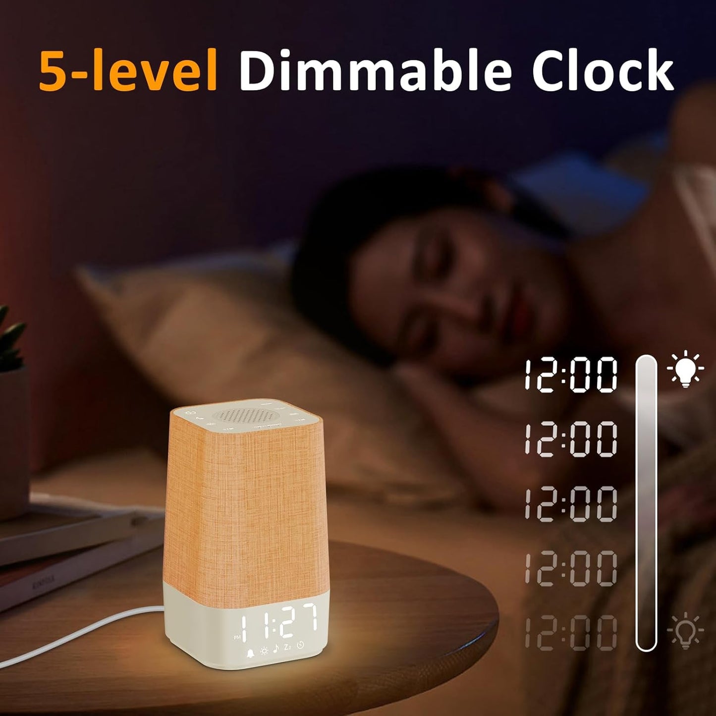 10-60 Mins Simulated Sunrise Alarm Clock: Gentle Wake Up Light with Adjustable Brightness, 32-Level Volume, Bright & Loud Enough for Dark Morning Bedroom - White Noise Machine with 30 Soothing Sounds