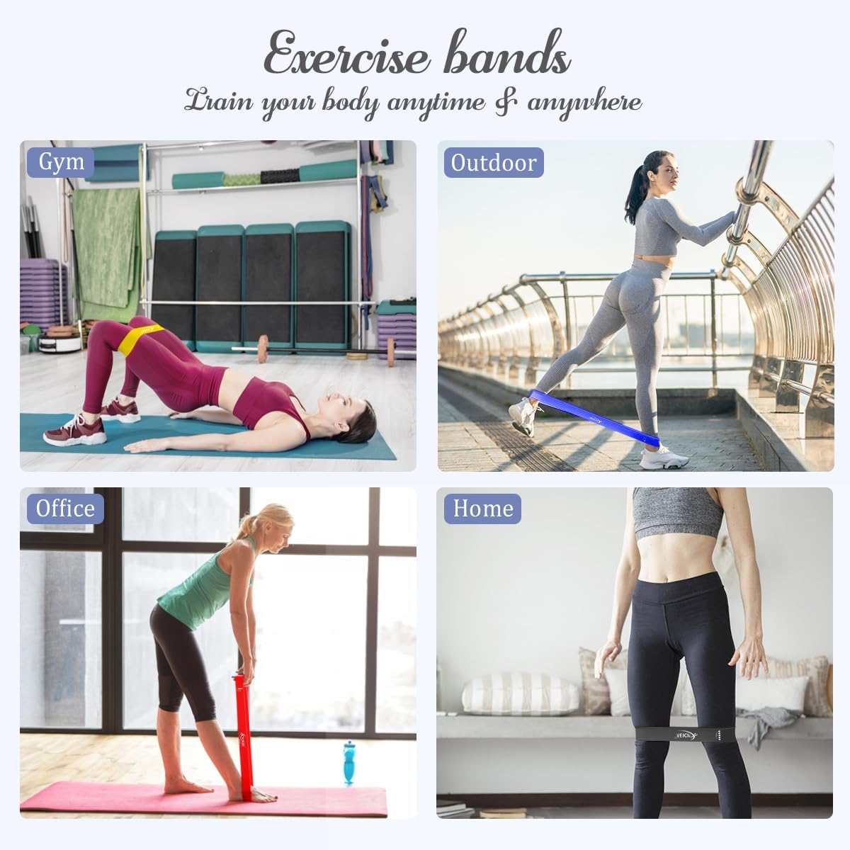 VEICK Resistance Loop Bands Set of 5, Exercise Bands with 5 Resistance Levels, Stackable Workout Bands for Strength Training, Pilates, Fitness Gear for Men Women Home Gym Office Travel