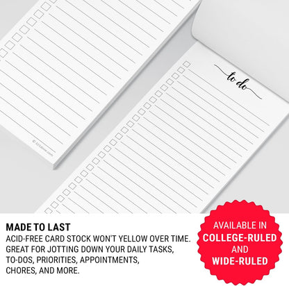 321Done To Do List Notepad, 2-Pack 50 Sheets Each, 3.7x8.5 College Ruled Pad, 70lb Matte Paper, Note Pad for Shopping List, Checklist To-Dos Tasks Planning for Home Office, Made in USA