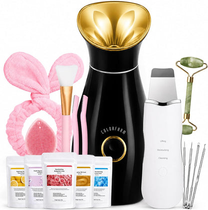Colorfarm Facial Steamer Spa Kit with 17 Skin Care Tools for Home Spa
