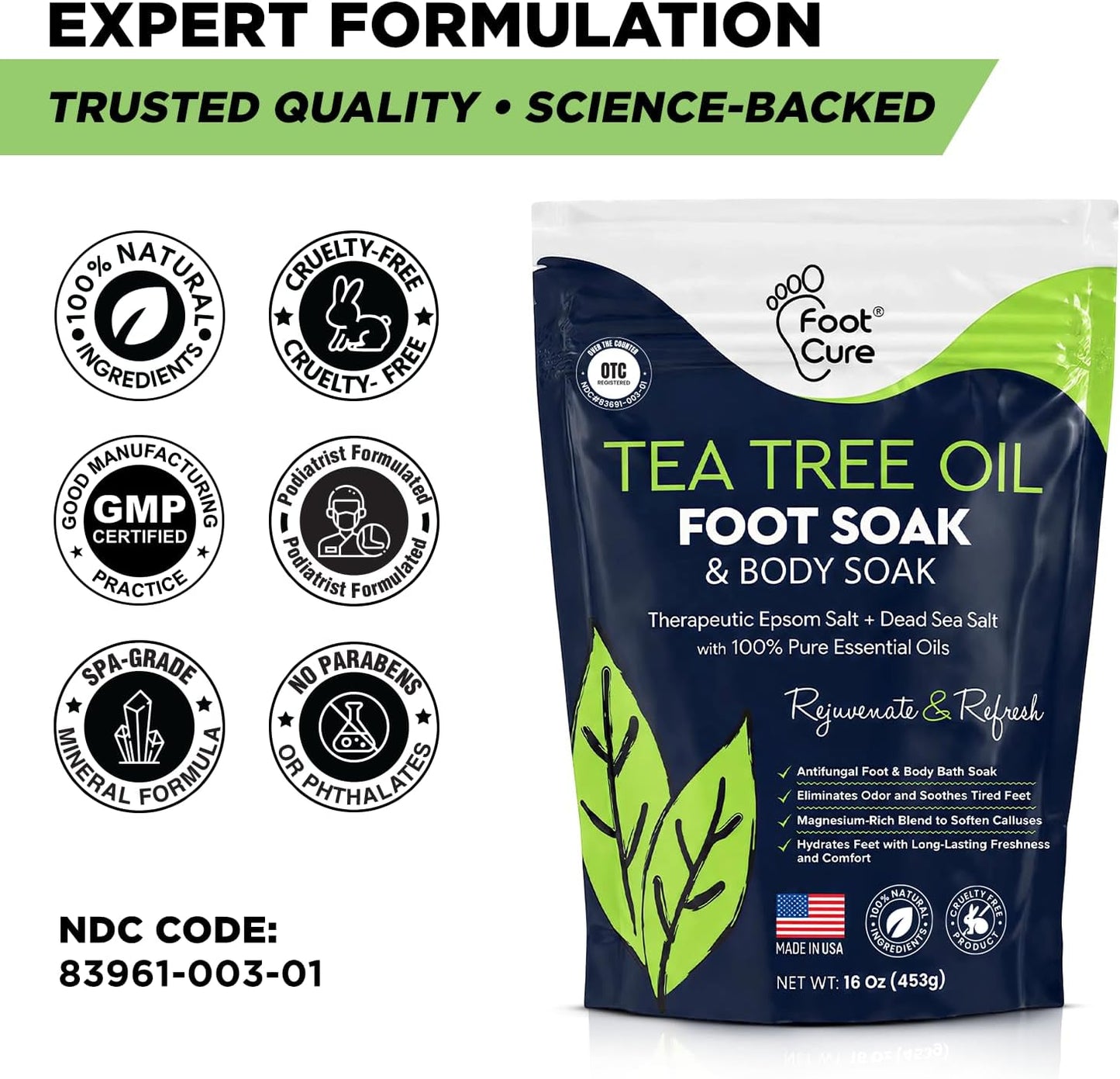 FOOT CURE Tea Tree Oil Foot Soak with Epsom Salt - Best Toenail Fungus Treatment, Athletes Foot & Softens Calluses - Soothes Sore & Tired Feet, Fungal Toe, Foot Odor Scent, Spa Pedicure (Pack of 2)