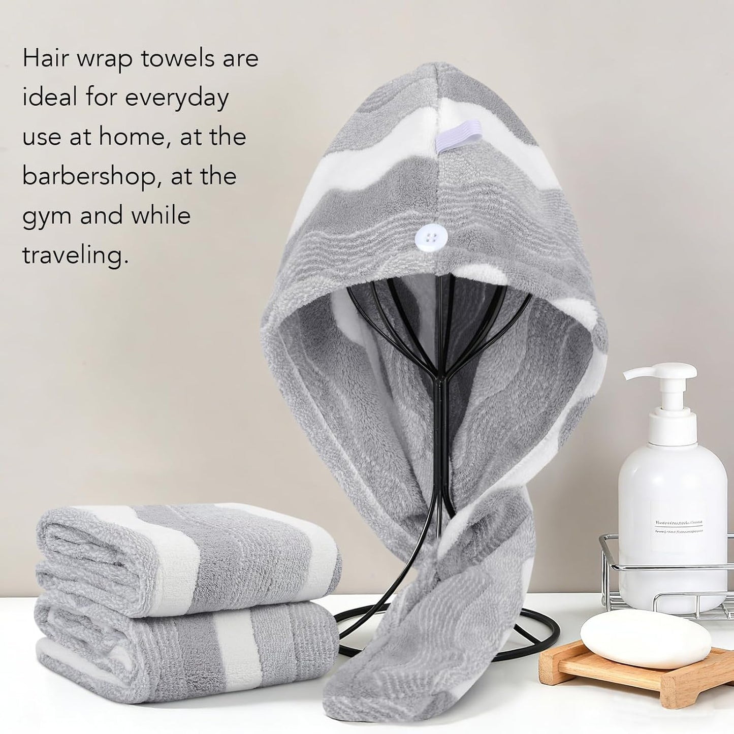 SINLAND Microfiber Hair Drying Cap Hair Towel Turban Twist for Women Fast Drying Towels Head Turban Absorbent Soft Lightweight 3 Pack Black