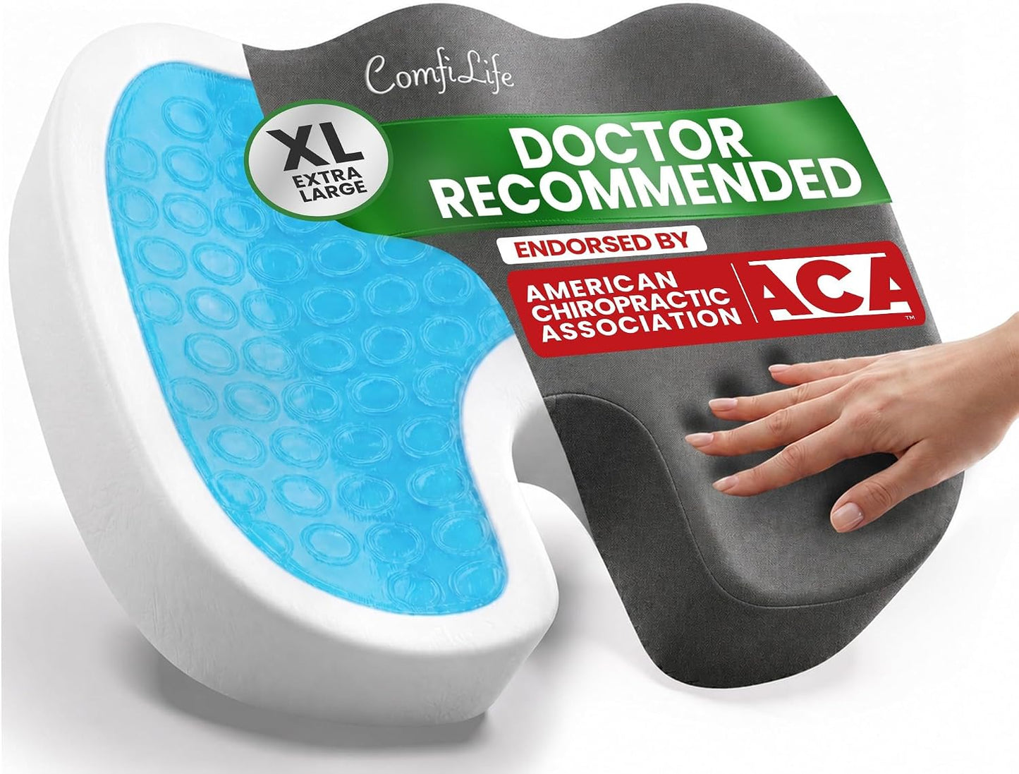 ComfiLife Gel Enhanced Seat Cushion – Office Chair Cushion – Non-Slip Gel & Memory Foam Coccyx Cushion for Tailbone Pain - Desk Chair Car Seat Cushion Driving - Sciatica & Back Pain Relief (Navy)