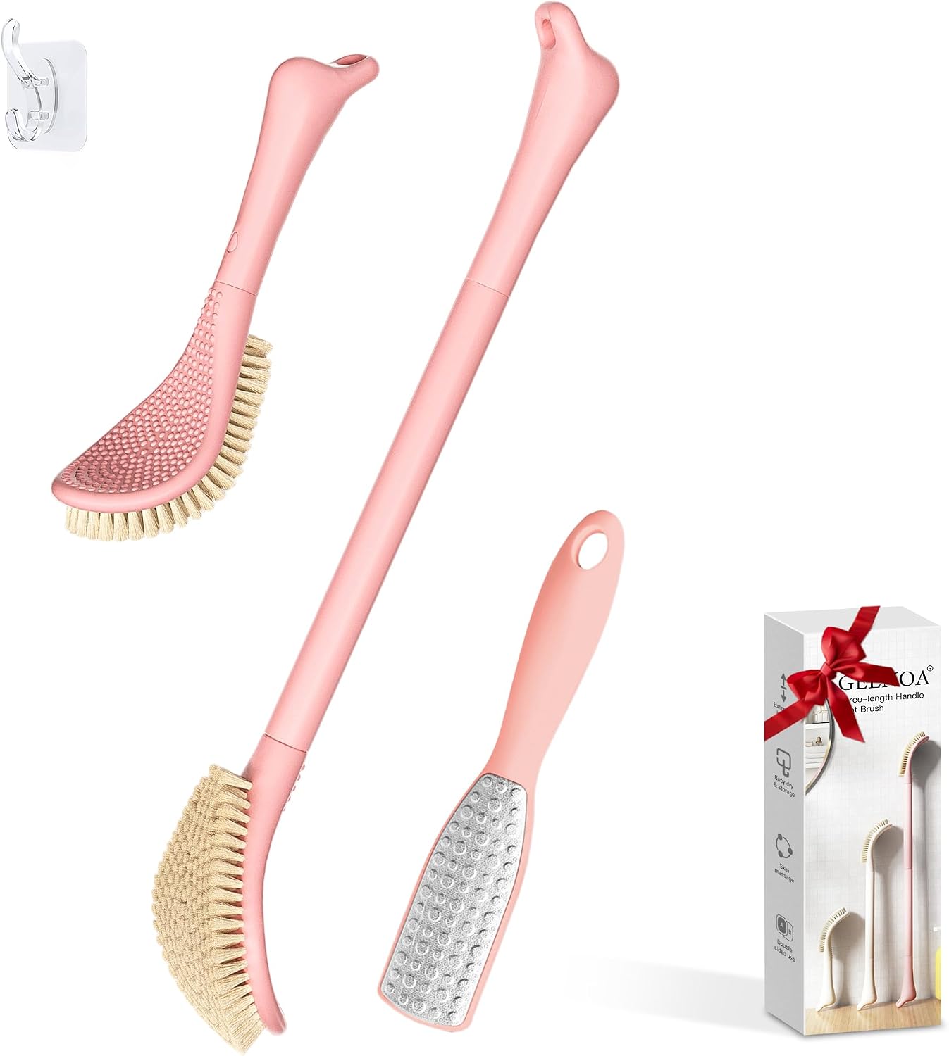 New Foot Brush with Adjustable Long Handle, 3-in-1 Foot Scrubber for Wet or Dry Brushing, 10.2’’- 27.5’’ Foot Scrub Brush for Senior, Pregnant, Disabled, or Injured, Gift-Box Packed(White)
