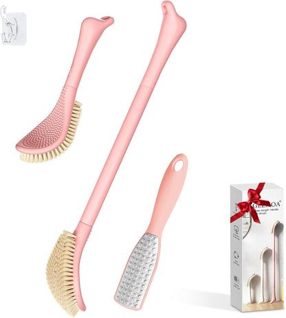 New Foot Brush with Adjustable Long Handle, 3-in-1 Foot Scrubber for Wet or Dry Brushing, 10.2’’- 27.5’’ Foot Scrub Brush for Senior, Pregnant, Disabled, or Injured, Gift-Box Packed(White)