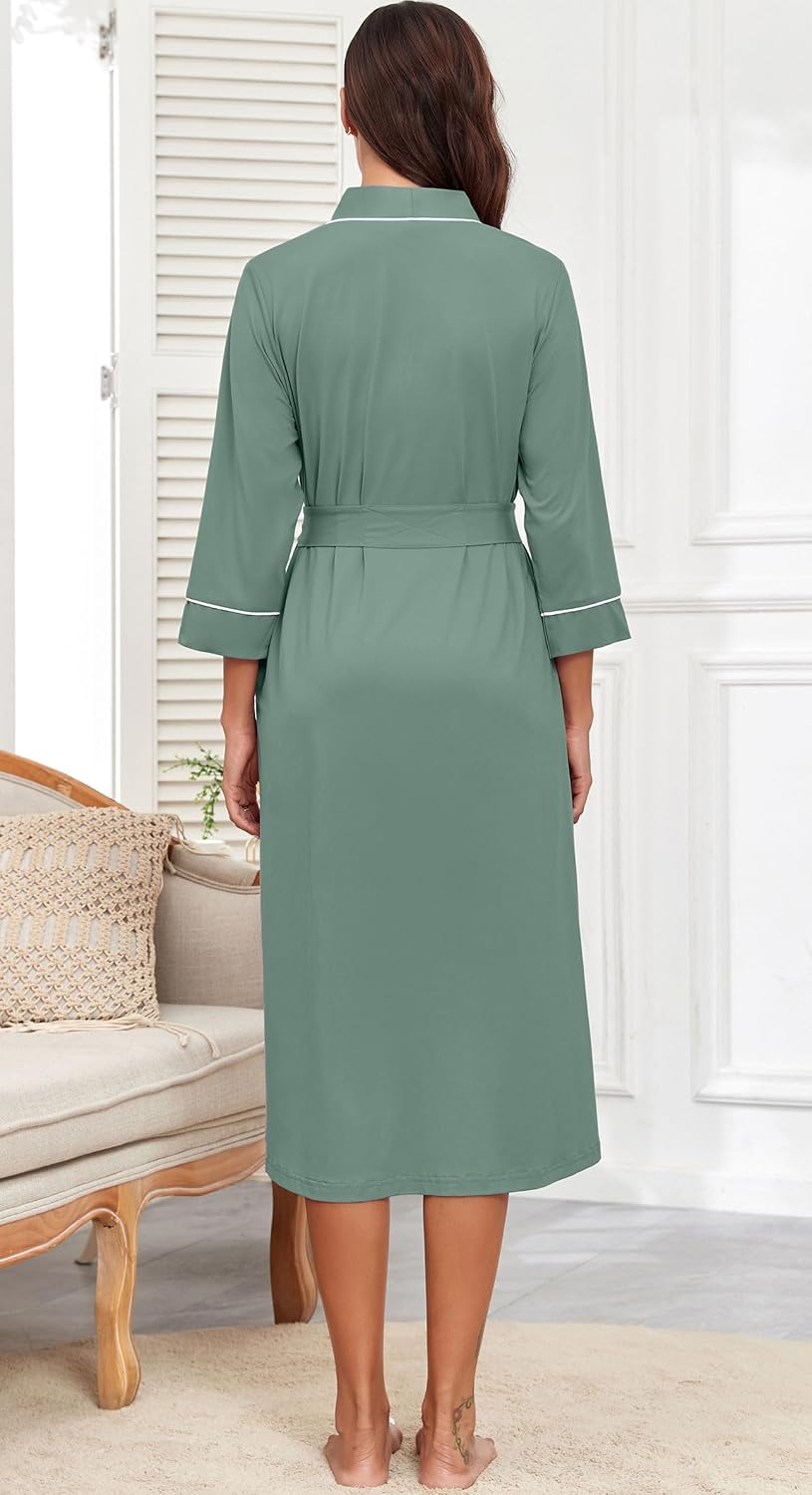 PrinStory Robes for Women 3/4 Sleeve Long Bath Robe XS-4XL