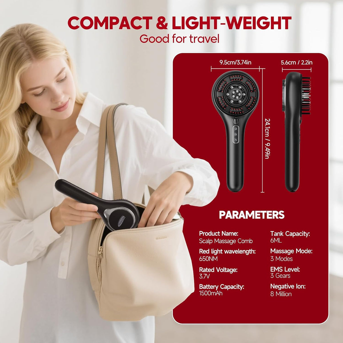Red Light Hair Brush Scalp Massager, Portable Scalp Massager for Men Women