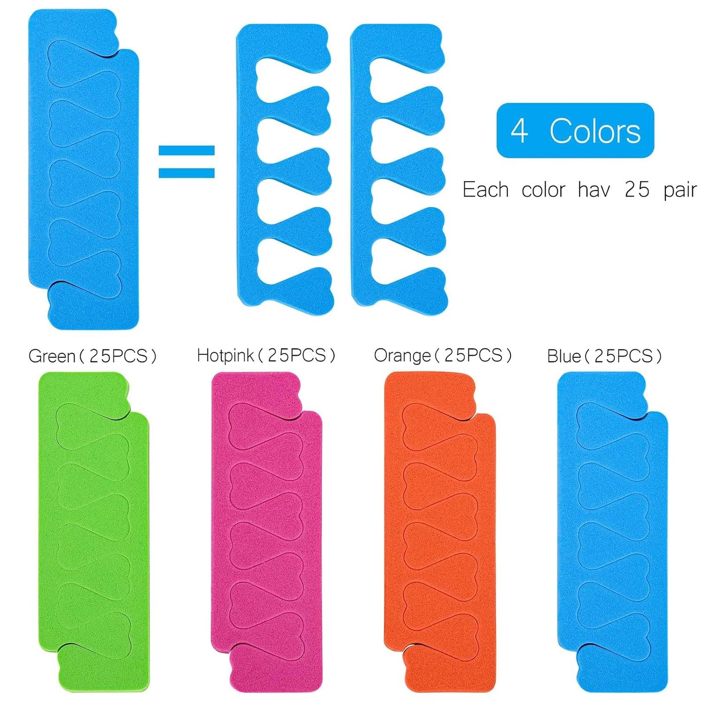 48pcs Sponge Toe Separators Pedicure Set for Nail Polish- Premium Nail Art Painting and Polishing Tool Kit, 4 Funy Color