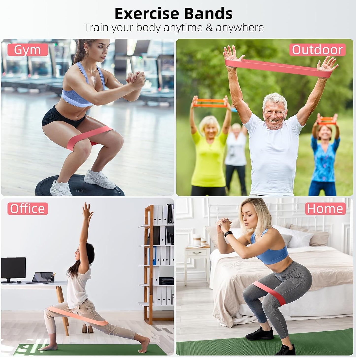 Resistance Bands for Working Out, 5-Pack Elastic Loop Exercise Bands for Strength Training Stretching, Home Gym Equipment for Pilates Yoga Physical Therapy, Leg Glute Arm Workout Kit for Women Men