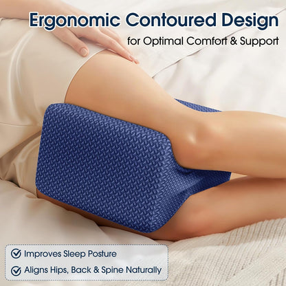 BlissTrends Memory Foam Knee Pillow, Knee Pillow for Side Sleepers, Leg Pillows for Sleeping Blood Circulation, Elevation Pillow for Spine Aligning, Sciatica, Back, Hip, Knee, Ankle Pain, Grey