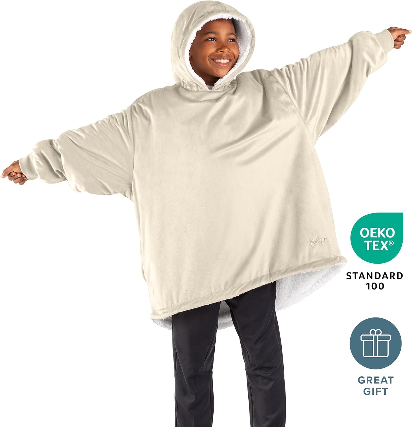 Bare Home Wearable Blanket Hoodie - Soft Plush Sherpa - Warm and Cozy - Oversized Wearable Blanket