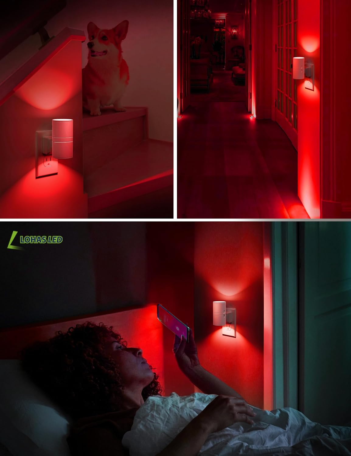 L LOHAS LED Night Light, Amber Nightlight, Dimmable Night Light 100LM, Light Sensor, Yellow Nightlight, Sleep Light for Kids, Soft & Warm Light for Bedroom, Hallway, Bathroom, 2 Pack