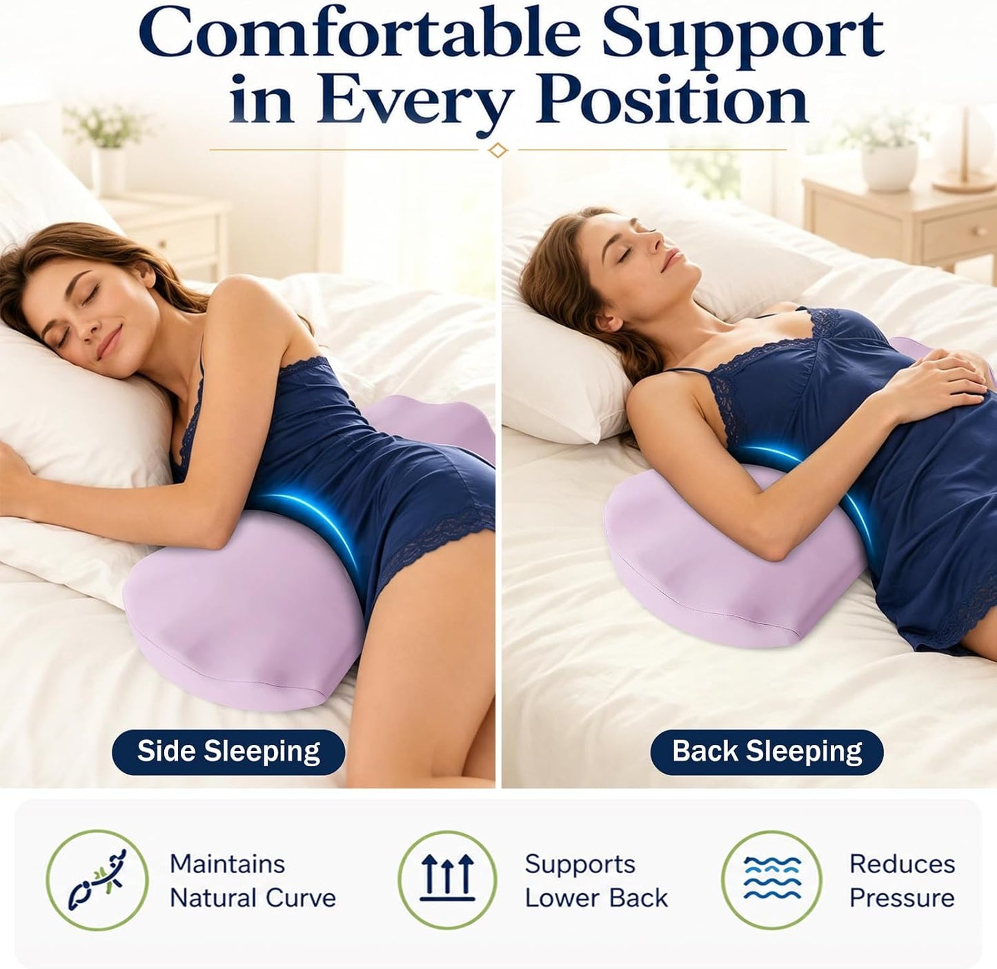 Fledano Lumbar Pillow for Sleeping, Lumbar Support Pillow for Bed for Back Pain Relief, Memory Foam Lower Back Pillow for Bed, Back Support Pillow for Side & Back Sleepers, Washable Cover