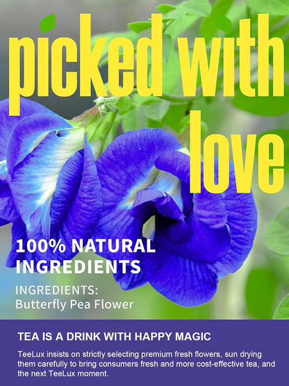 TeeLux Butterfly Pea Flower Tea, 1.76oz Whole Blue Pea Flower Caffeine Free