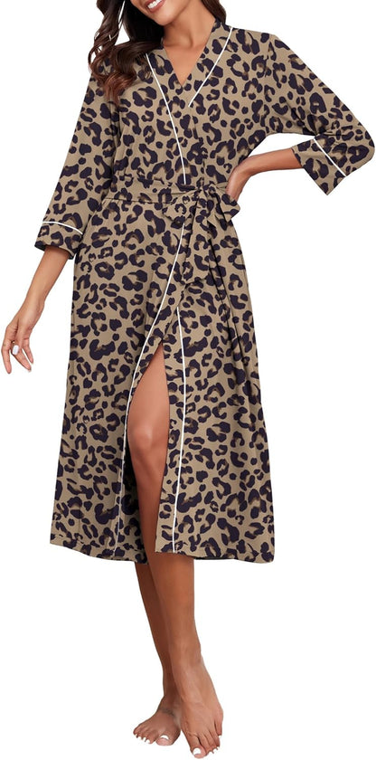 PrinStory Womens Robe Long Knit Bathrobe Lightweight Soft Robes Ladies Bath Robe