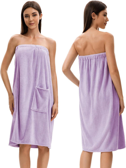 Towel Wrap For Women After Shower，Plush Bath Robe Female，Sauna Spa Wrap Around Towels With Pockets