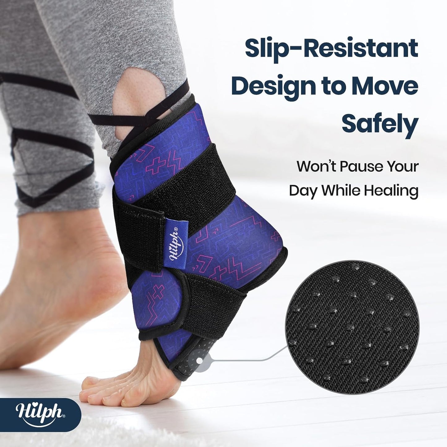 Hilph Ankle Heel Ice Pack Wrap for Swelling & Achilles Tendonitis, Reusable Ice & Compression Therapy Flexible Foot Gel Ice Pack Wrap for Ankle Sprain & Plantar Fasciitis Pain Relief (Blue, 1 Pack)