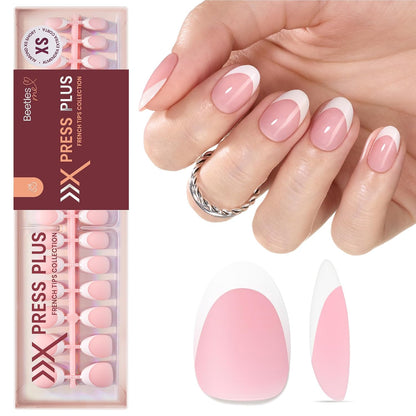 Beetles Press On Nail Kit-Short Square French Tip Press On Nails, 150Pcs Pink French Nail Tips with Nail Glue & Remover Builder Top Coat Nail Lamp, All-in-One DIY Fake Nails Gift for Women