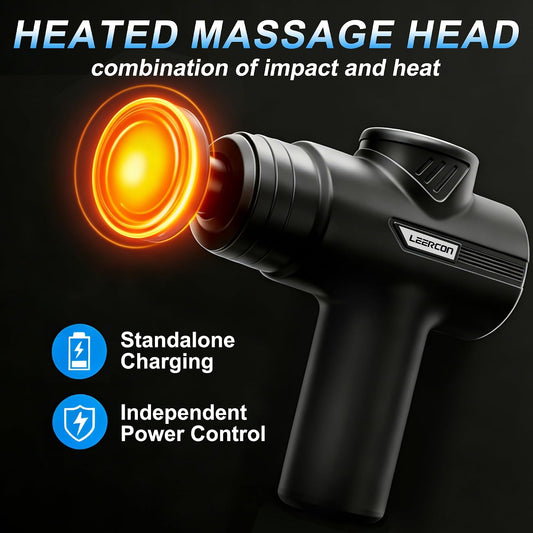 LEERCON Mini Massage Gun, Deep Tissue Relief, 6 Speeds, 4 Heads, Portable for Travel, Office & Home, Gift for Men & Women (Gray)