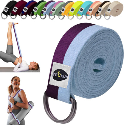 TECEUM 2 IN 1 Yoga & Mat Strap for Stretching – Cotton – 6/8/10 ft